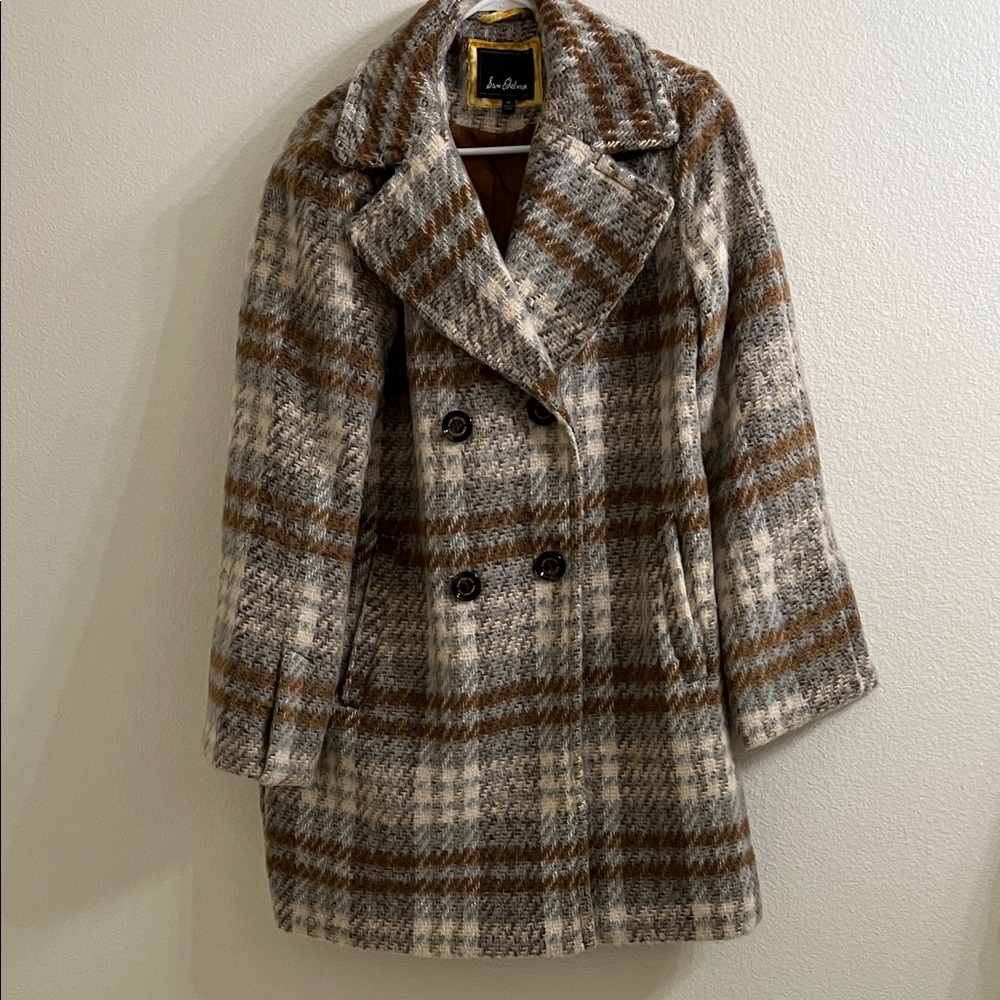 Sam Edelman Brown and Cream Plaid Pea Coat